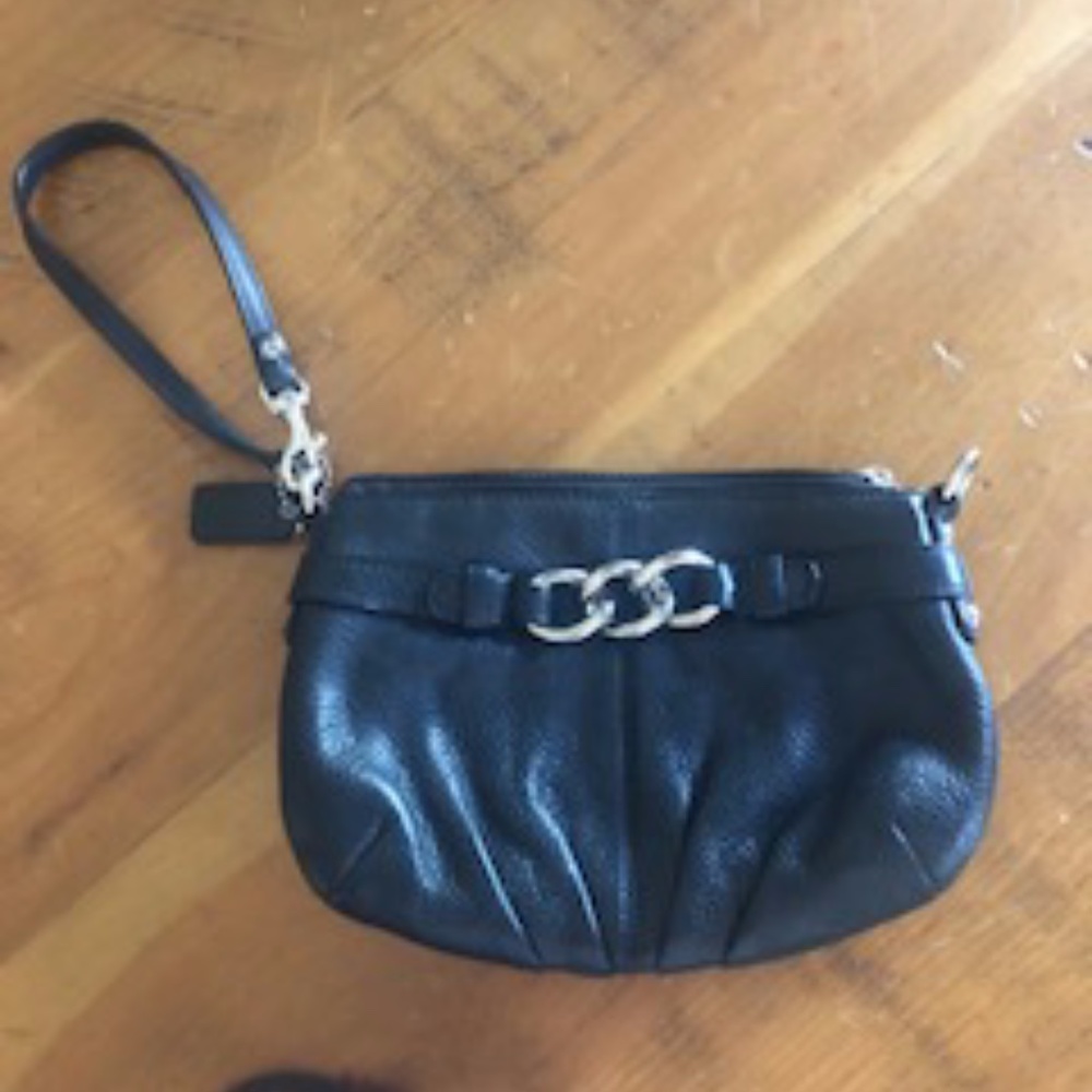 Coach black leather wristlet